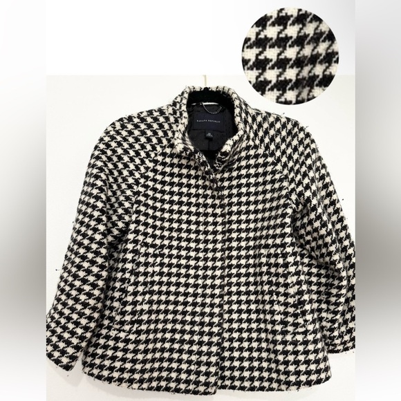 Banana Republic Pea Coat Wool Jacket size XS houndstooth print black and white - Picture 1 of 5